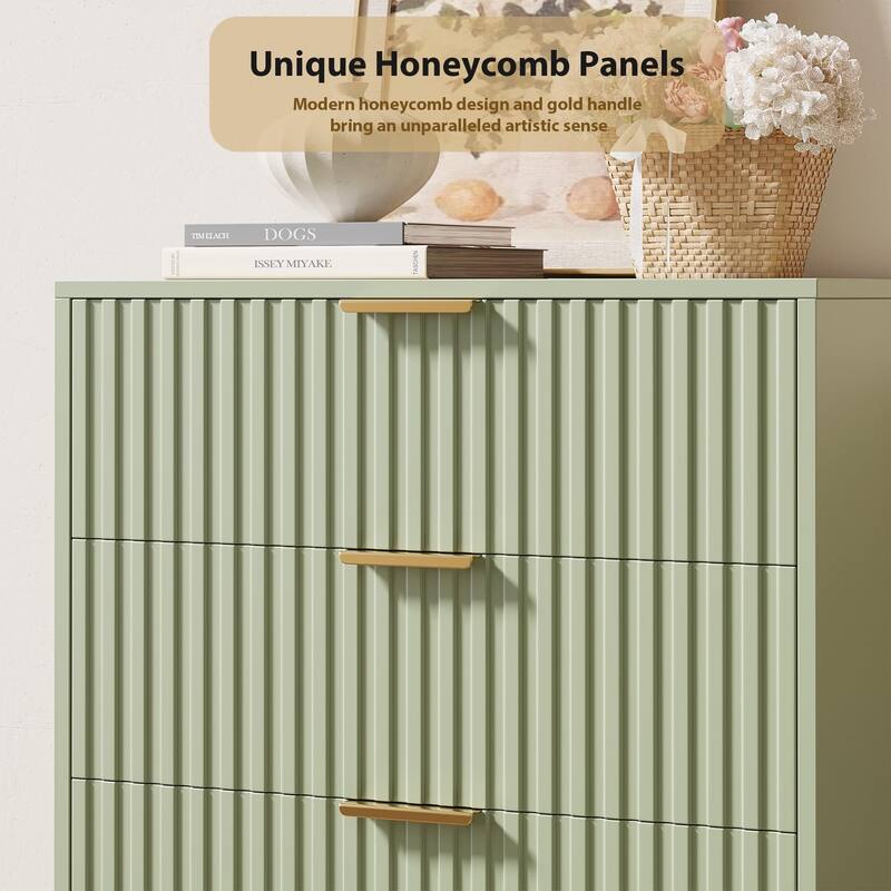 Fluted 5 Drawer Storage Dresser, Tall Modern Chest with Ample Deep Drawers and Wide Top
