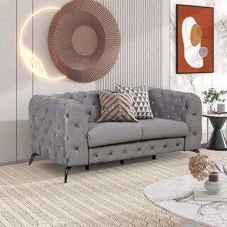 Gray Velvet Loveseat Sofa,Modern 2 Seat Sofa w/ Button Tufted Back ...