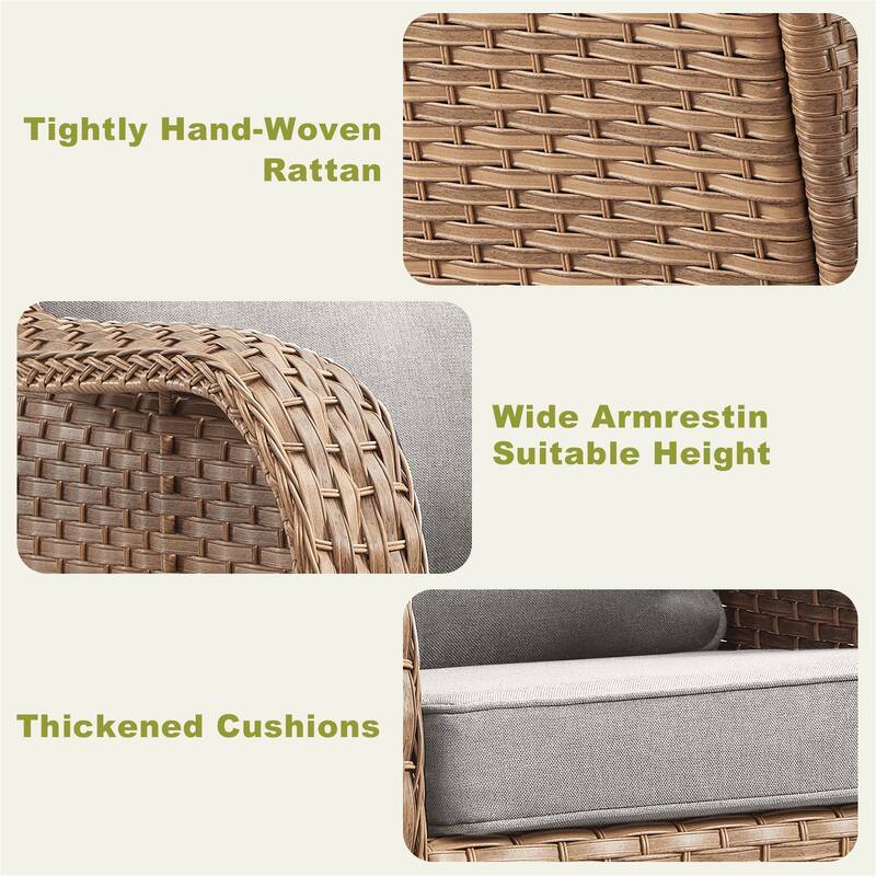Gymojoy Patio Sofa PE Wicker 3-Seat Sofa