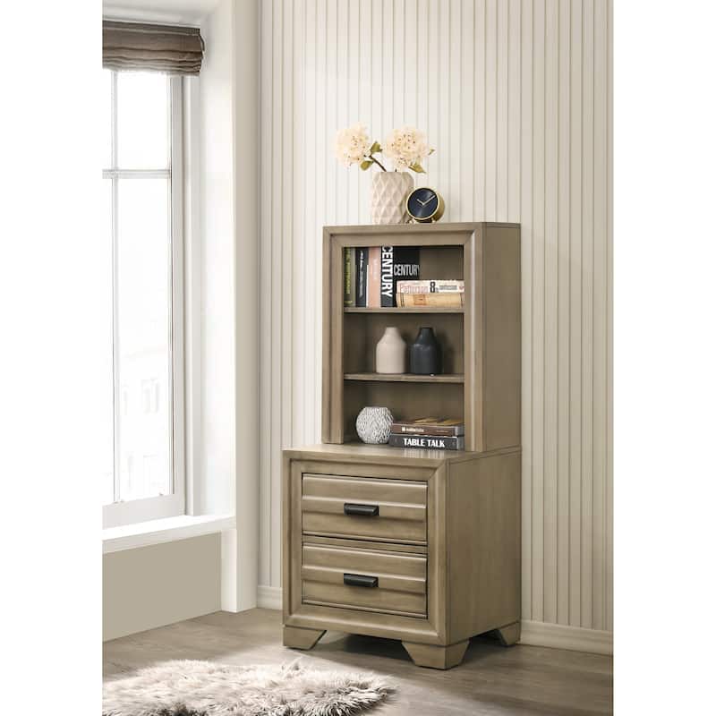 Roundhill Furniture Loiret Rubbed Gray Oak Finish Wood Storage Platform WallBed with Dresser, Mirror, Chest