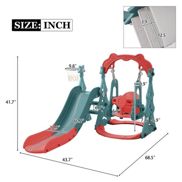 dimension image slide 1 of 3, Indoor & Outdoor Toddler Freestanding Slide and Swing Set 3 in 1 with Basketball Hoops Combo
