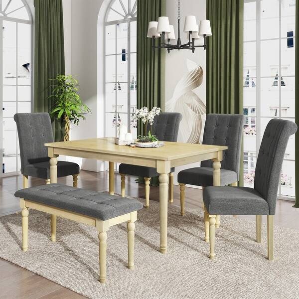 Dining Table Set With Tufted Bench Chair Wooden Kitchen Table Set W 4 Upholstered Dining Chairs Overstock 33698142