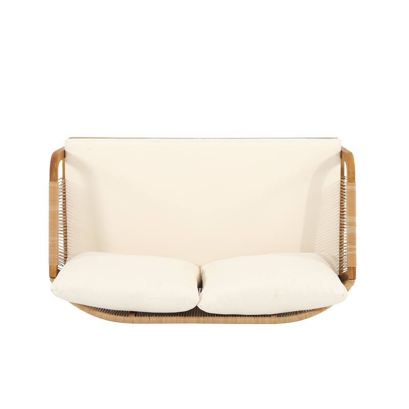 4-Piece Outdoor Patio Conversation Set with Acacia Wood Frame, Coffee Table and Deep Beige Cushions
