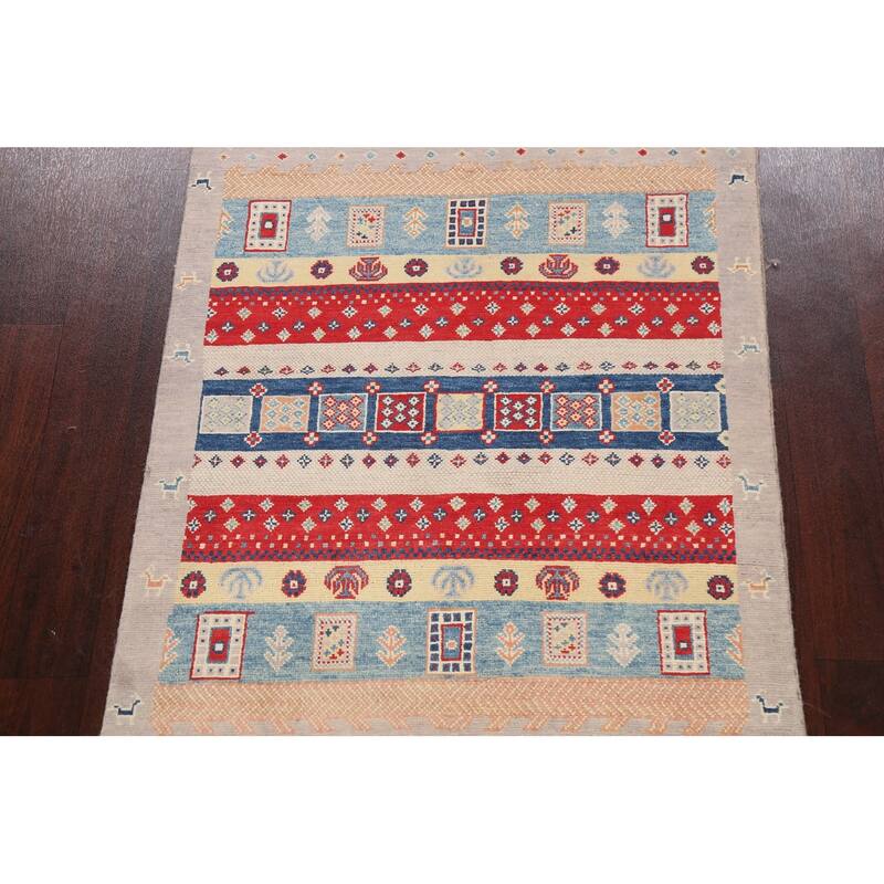 Tribal Geometric Kazak Oriental Wool Area Rug Handmade Foyer Carpet - 3'2" x 4'10"