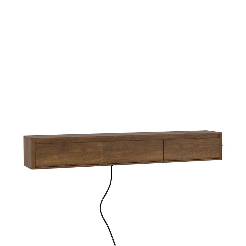 Floating TV Stand with Power Outlets & LED Lights, Mid-Century Modern High Gloss TV Cabinet Media Console Shelf