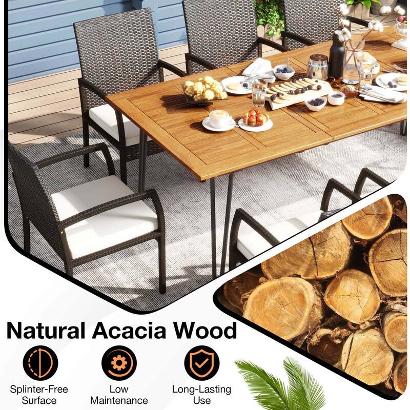 Costway 9 PCS Outdoor Patio Dining Set Armchairs Set of 8 and Acacia - See Details