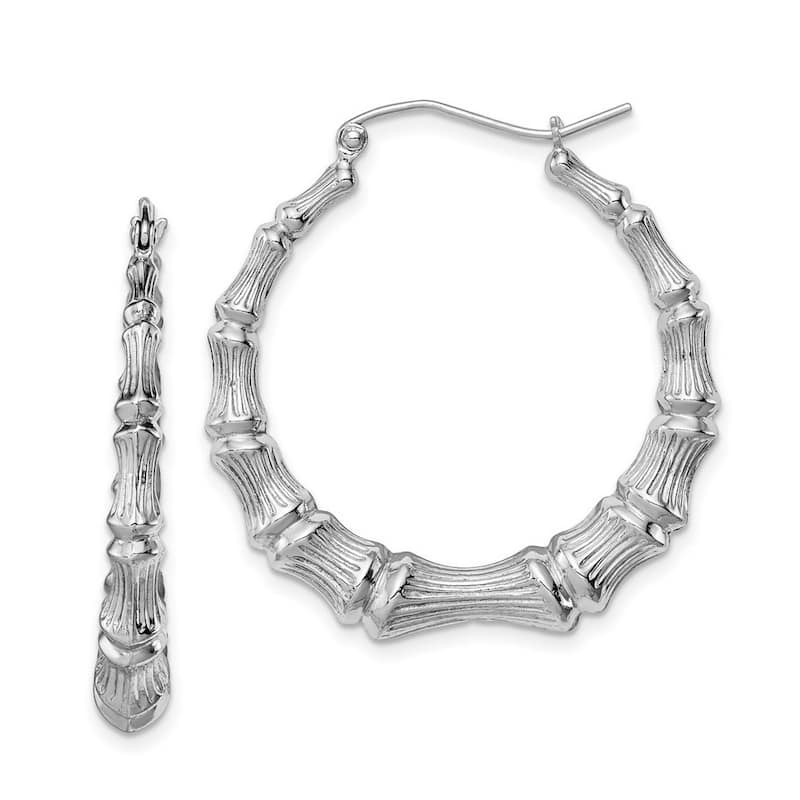 Curata 925 Sterling Silver 30mm Large Bamboo Hoop Earrings