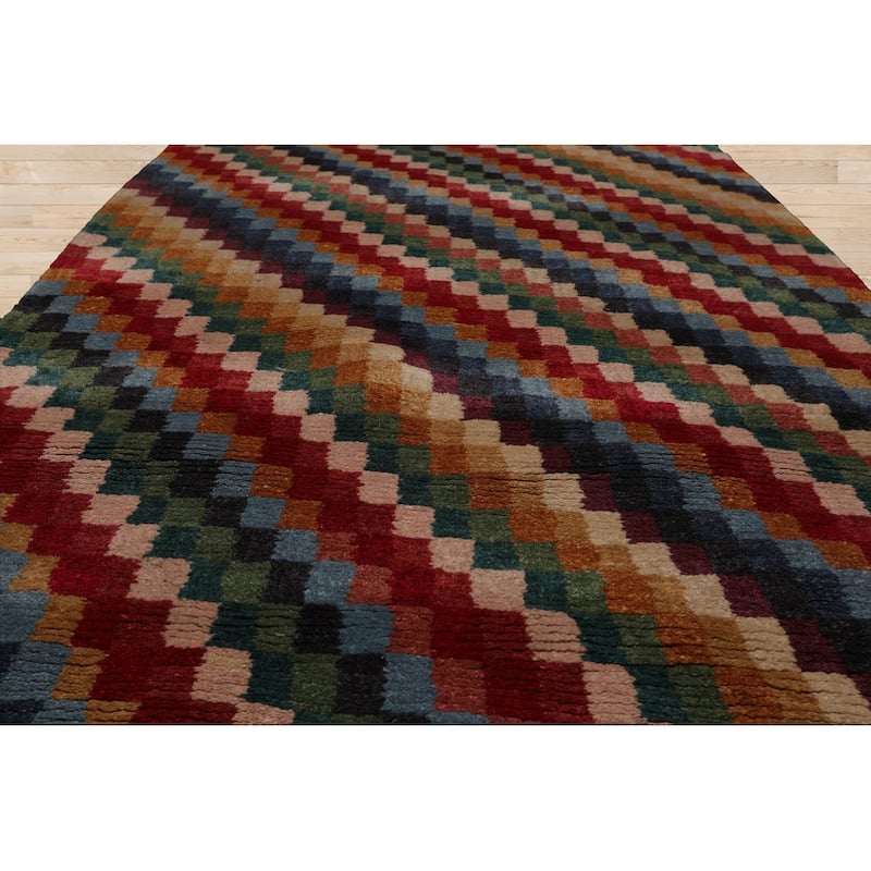 Hand Knotted Designer Red Tibetan 100% Wool Modern Oriental Area Rug - 2' 9'' x 12' 2''
