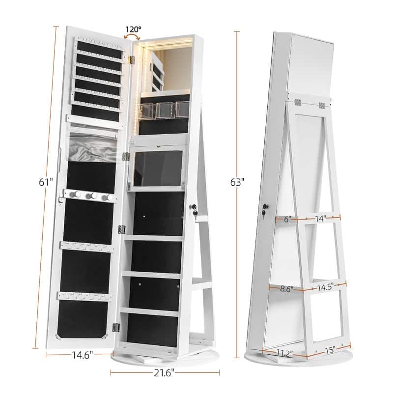 360 Lockable Jewelry Armoire with Full Length Mirror - N/A