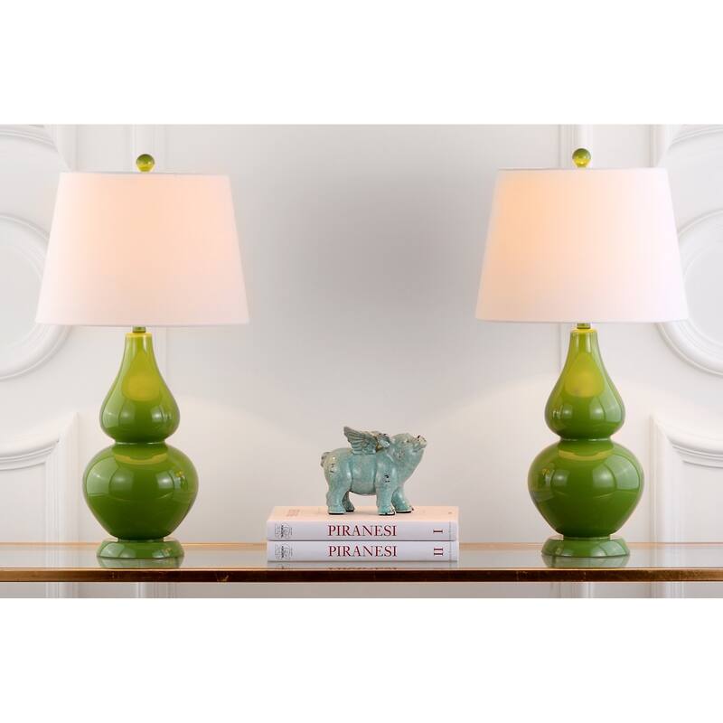SAFAVIEH Lighting Demetria 27-inch Double Gourd White Table Lamp (Set of 2) - 14"x14"x26" - 14Wx14Dx26H