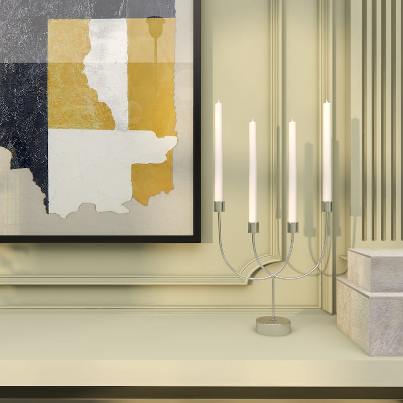 Silver Stainless Steel Metal Overlapping U-Shaped Candelabra with Round Elevated Base