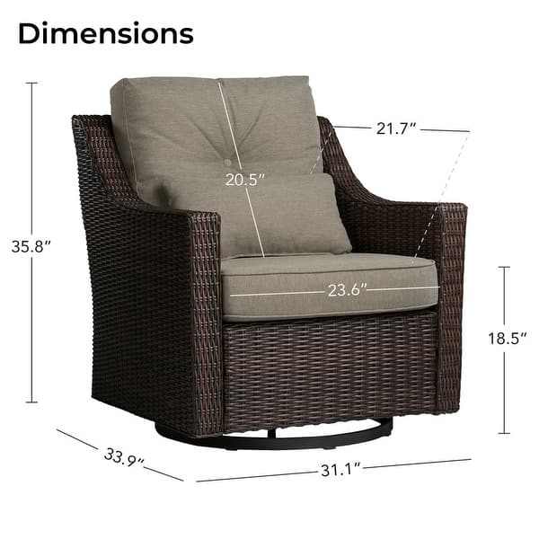 dimension image slide 10 of 16, Murphy Outdoor Wicker Patio Outdoor Sofa Swivel Chair Coffee Table
