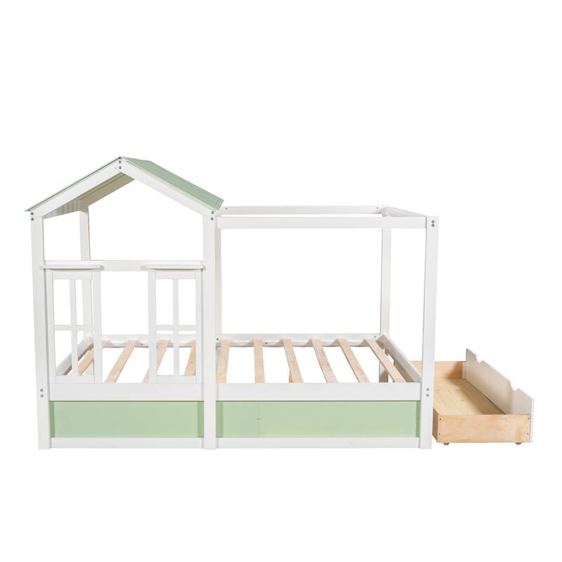 Full Size House Bed with Roof Window and Drawer - Bed Bath & Beyond ...