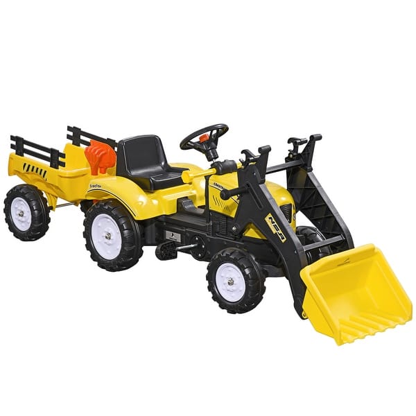 slide 2 of 10, Pedal-Powered Construction Digger Toy with Trailer & Durable Design for Kids - Yellow Yellow