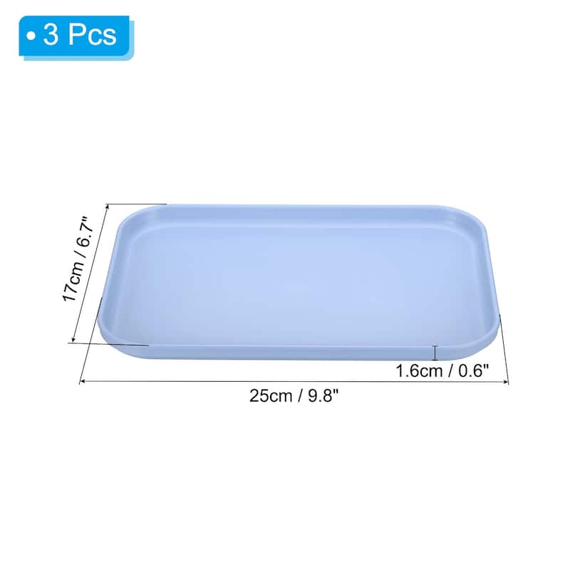 3Pcs Plastic Fast Food Serving Tray 9.8" x 6.7", Serving Platter - 9.8" x 6.7" - Light Blue