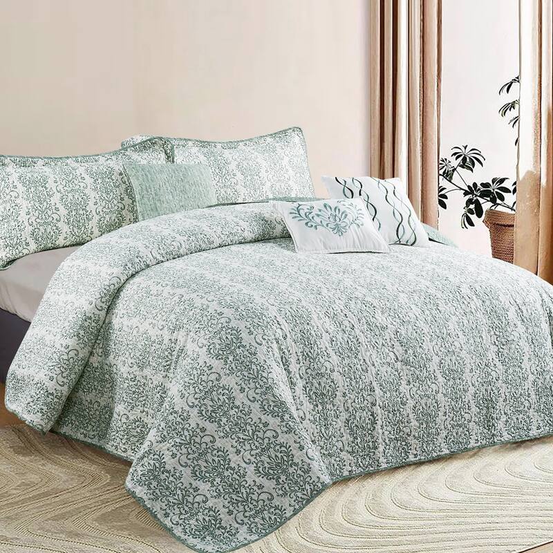 Serenta 6 Piece Mayfair Printed Microfiber Quilts Coverlet Set