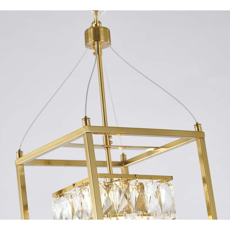 4-Light Antique Brass Cage Chandelier With Clear Crystals