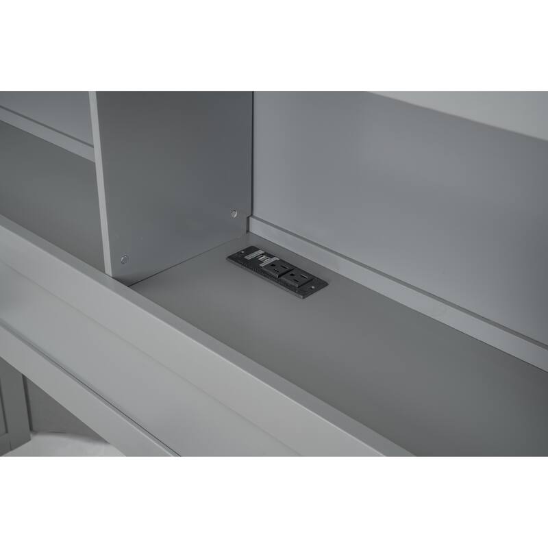 Full Size Storage Platform Bed with Trundle, Drawers and USB Ports in Gray