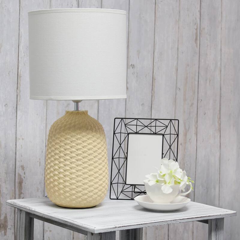 Tall Ceramic Purled Texture Bedside Table Desk Lamp with Drum Shade - 20.5" - Yellow and White