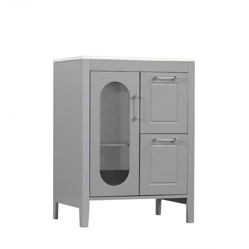 Roomfitters 24" Bathroom Vanity with Sink Cabinet with 2 Drawers and Door Adjustable Shelf Solid Wood and MDF