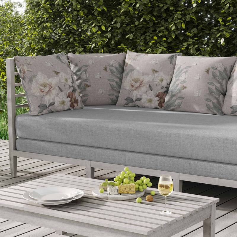 Leafy Lepidoptera Medley Indoor/Outdoor Reversible Throw Pillow White and Silver