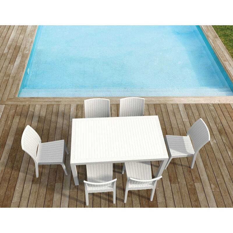 55" White Wickerlook Rectangular Patio Dining Table