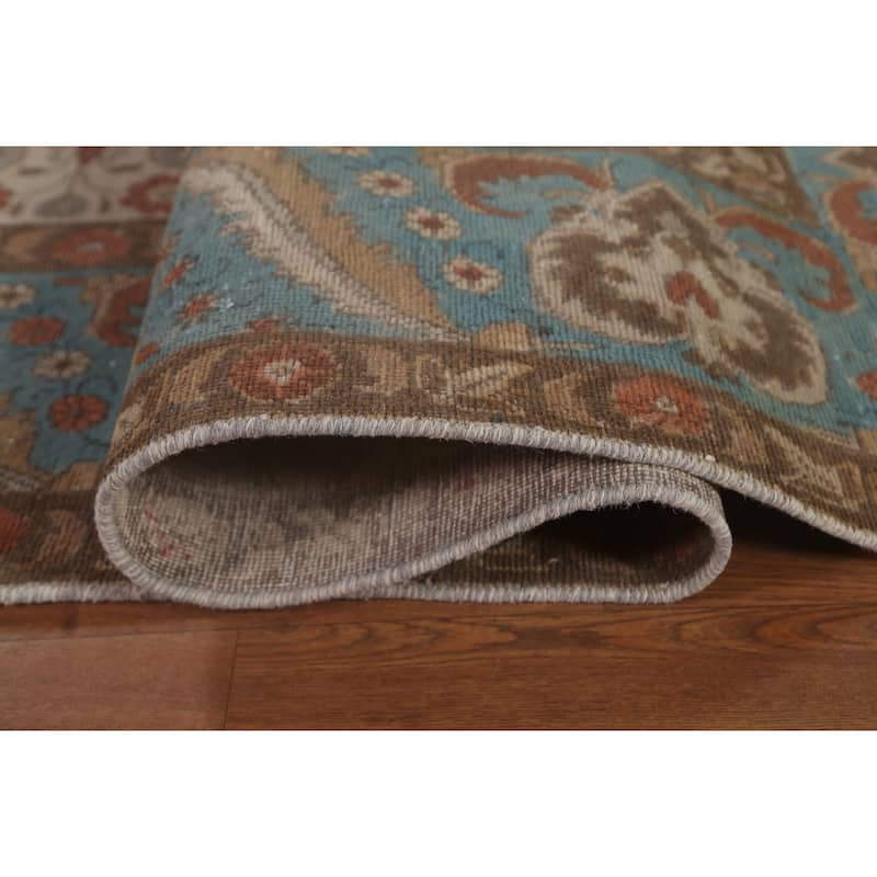 Distressed Over-Dyed Tabriz Persian Rug Antique Blue Wool Carpet - 9'5"x 11'10"