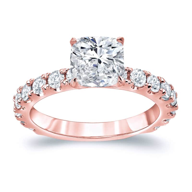 Auriya 14k Gold Classic 2 1/2ctw Cushion-cut Diamond Engagement Ring Certified (H-I, VS1-VS2) - Rose - 4