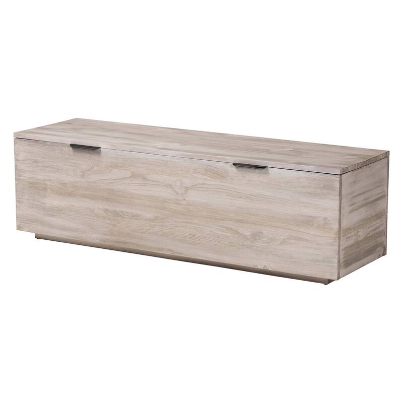 Alvaro Wood Storage Trunk with Hinged Lid - Rectangular Blanket Chest and Bedroom Bench with Spacious Interior - White Wash/Black