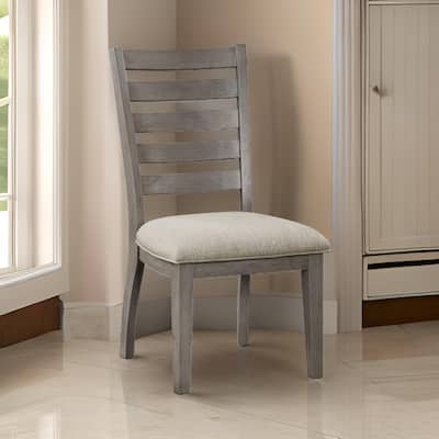 Trea 23 Inch Side Dining Chairs Set of 2, Ladder Back, Gray, Beige Cushioned Seat