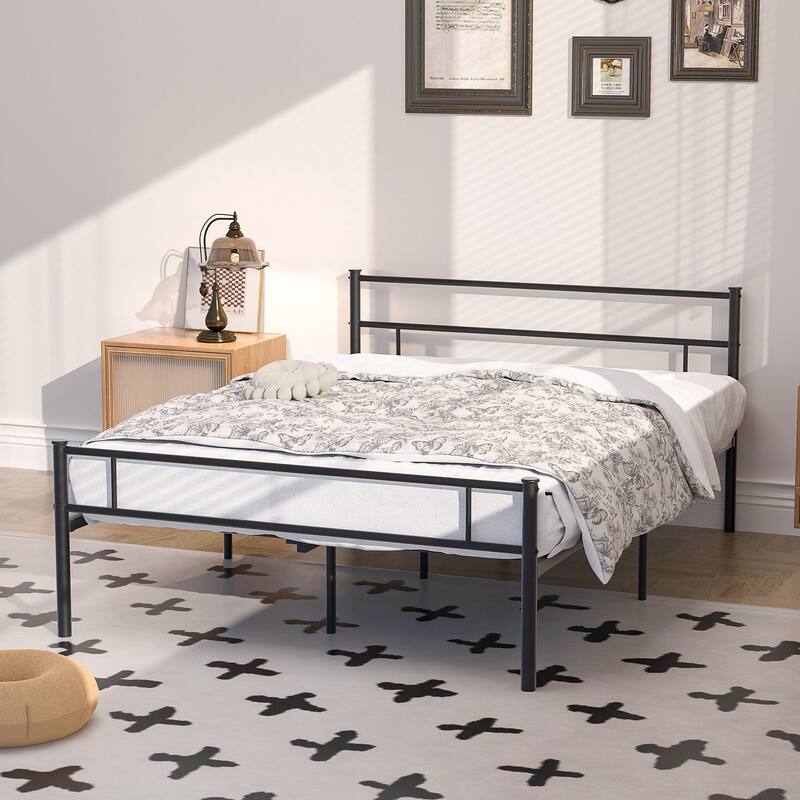 Metal Platform Bed Frame with Headboard and Footboard, Black-Twin/Full/Queen Size Bed
