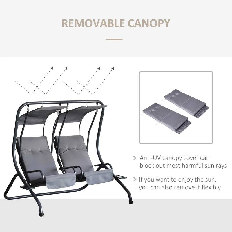 Cozy 2-Seater Outdoor Swing Chair with Cup Holder and Removable Canopy