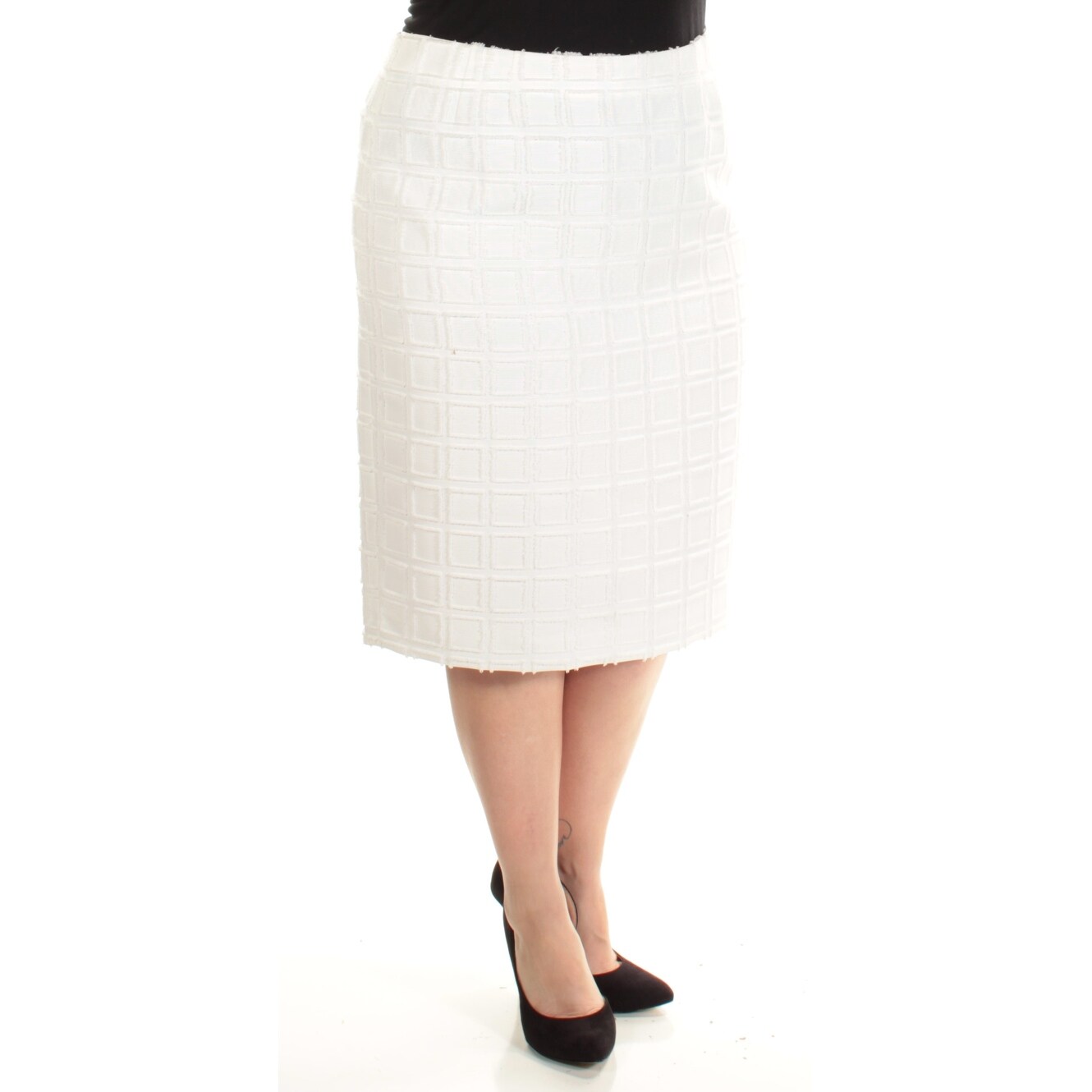Shop Kasper Womens White Textured Below The Knee Pencil Wear To
