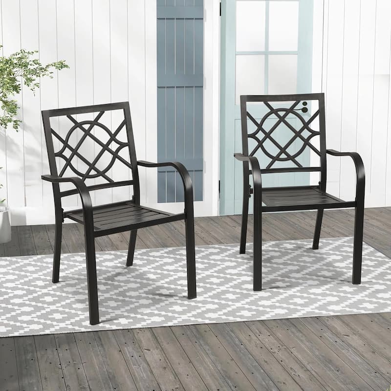 Outdoor Patio Metal Stackable Dining Chairs with Armrest Set of 4/6