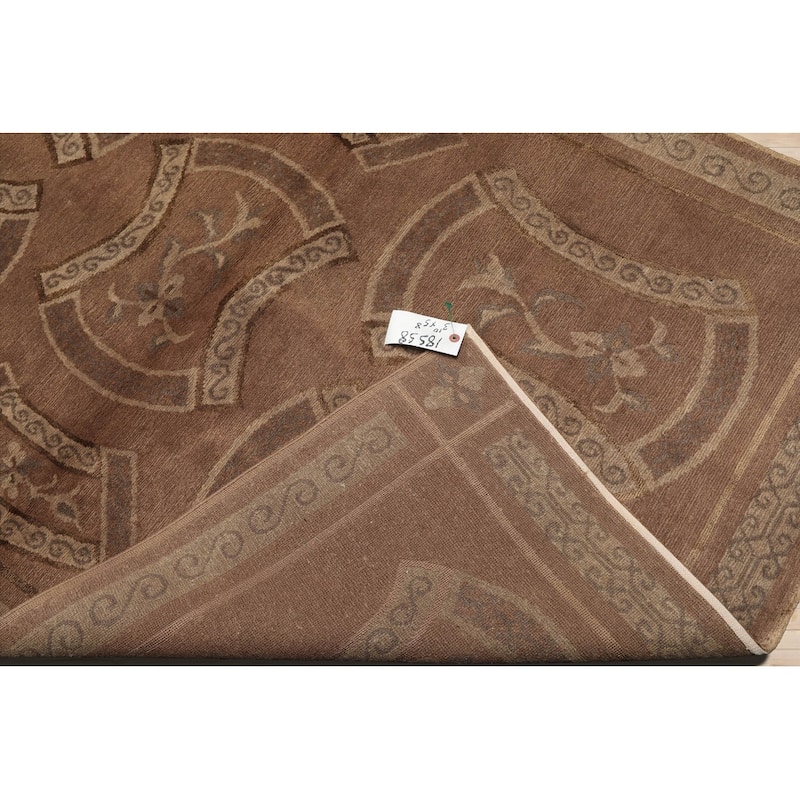 Hand Knotted Tibetan Taupe All-Over Wool & Silk Transitional Area Rug - 3' 10'' x 5' 8''