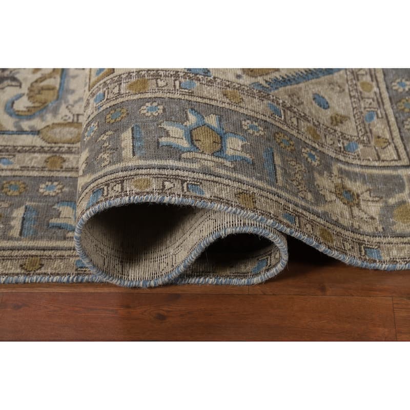 Hand Knotted Oriental 100% Wool Carpet Traditional Floral Beige & Ivories Tabriz Area Rug - 9' 7'' X 6' 6''