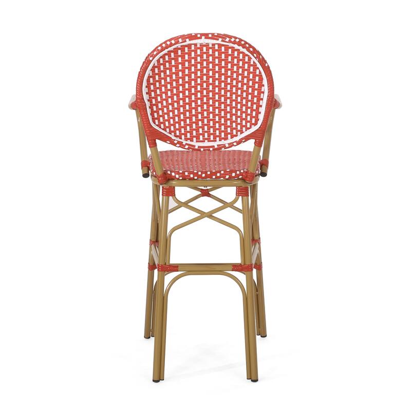 Outdoor Wicker and Aluminum Barstools, Set of 2