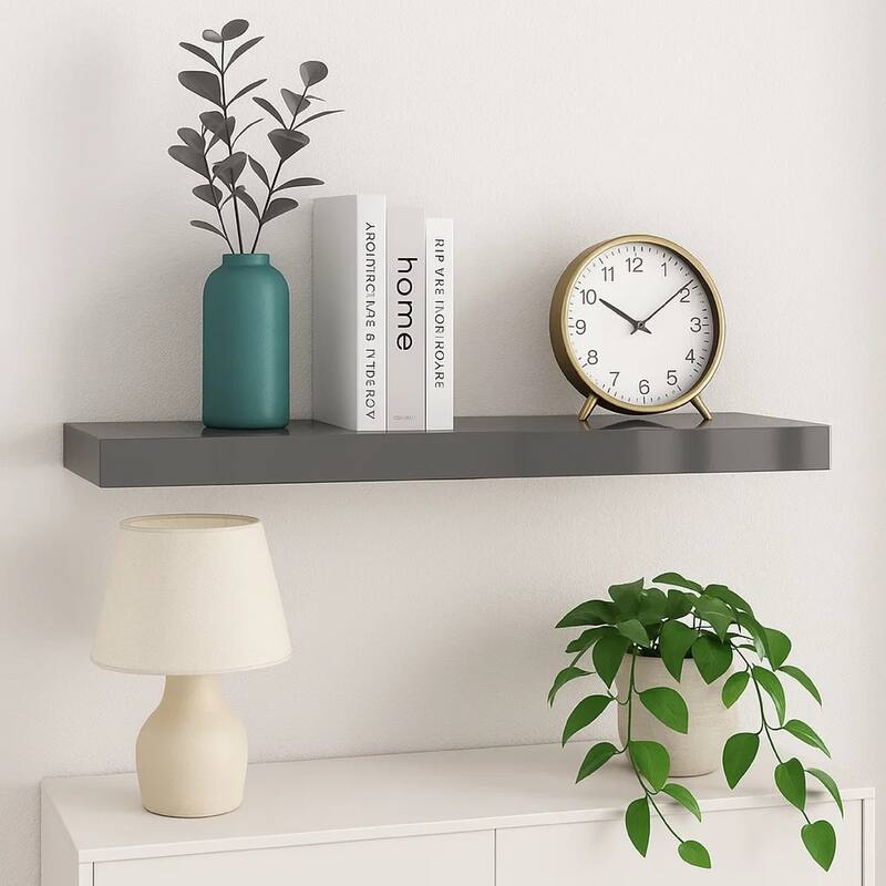 Zyno Wall Shelf, 32 Inch, Glossy Gray MDF Body, Modern Design