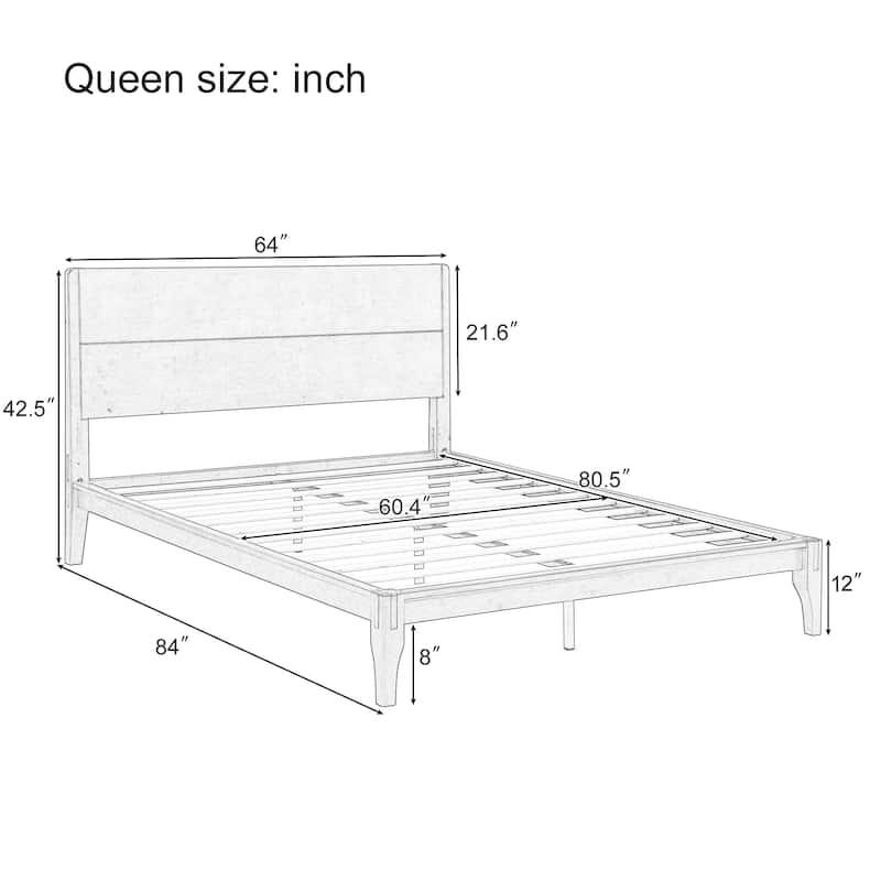 Full/Queen/King Bamboo Platform Bed, Mid-Century Modern Bed Frame with Tall Headboard, Wood Slat Support, No Box Spring Needed