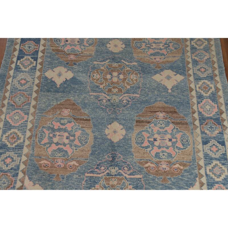Hand Knotted Oriental 100% Wool Carpet Transitional All-Over Navy Blue & Blues Oushak Area Rug - 9' 11'' X 8' 4''