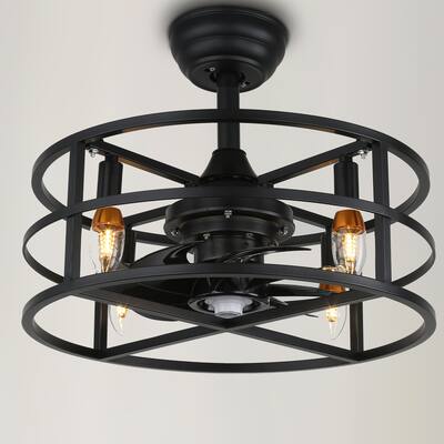 18" Black Crystal Caged Ceiling Fan with Remote control Industrial and Farmhouse Pendant Ceiling Fan