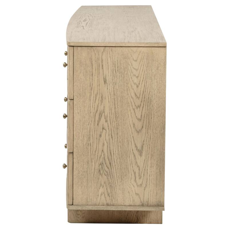 Lno Wide Dresser, 9 Cane Accent Drawers w Brass Knobs, Oak Beige