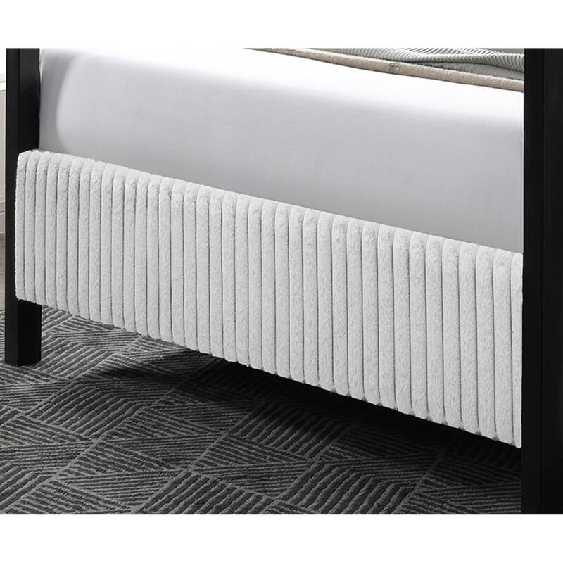 Modern Canopy Queen Bed with Upholstered Headboard, Light Gray