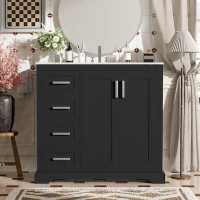 36" Modern Bathroom Vanity with Ceramic Sink, Soft-Close Door, Adjustable Shelf & 3 Drawers, Ample Storage