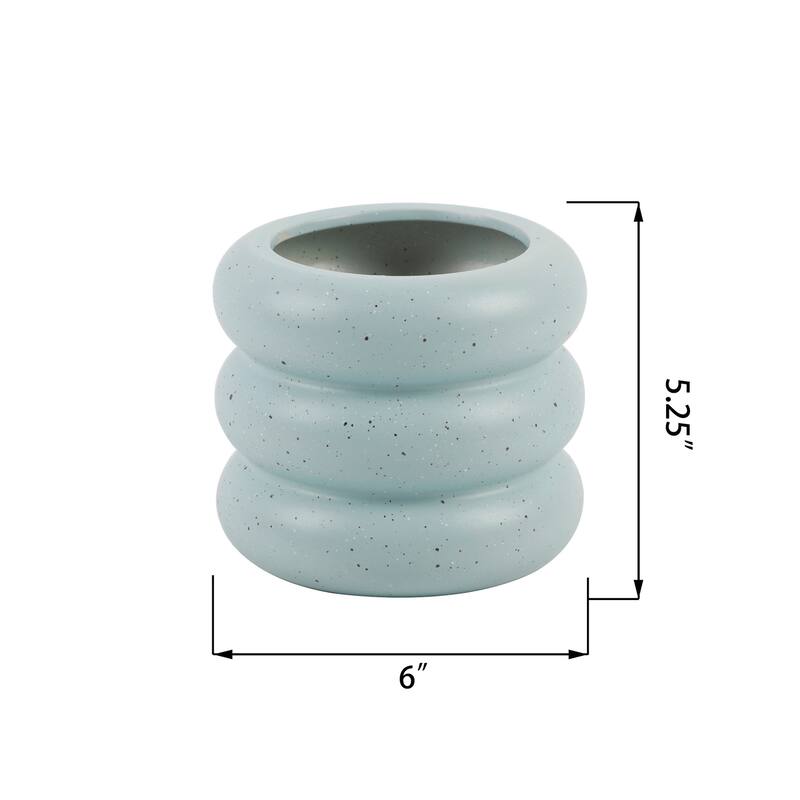 6" Ceramic Ribbed Pot 6X6X5.25,Speckle Blue