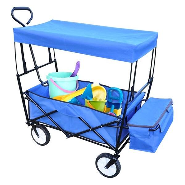 slide 1 of 16, Collapsible Garden Cart Removable Canopy Folding Wagon Utility Cart - 49.2 x 20.5 x 45.27 inches Blue