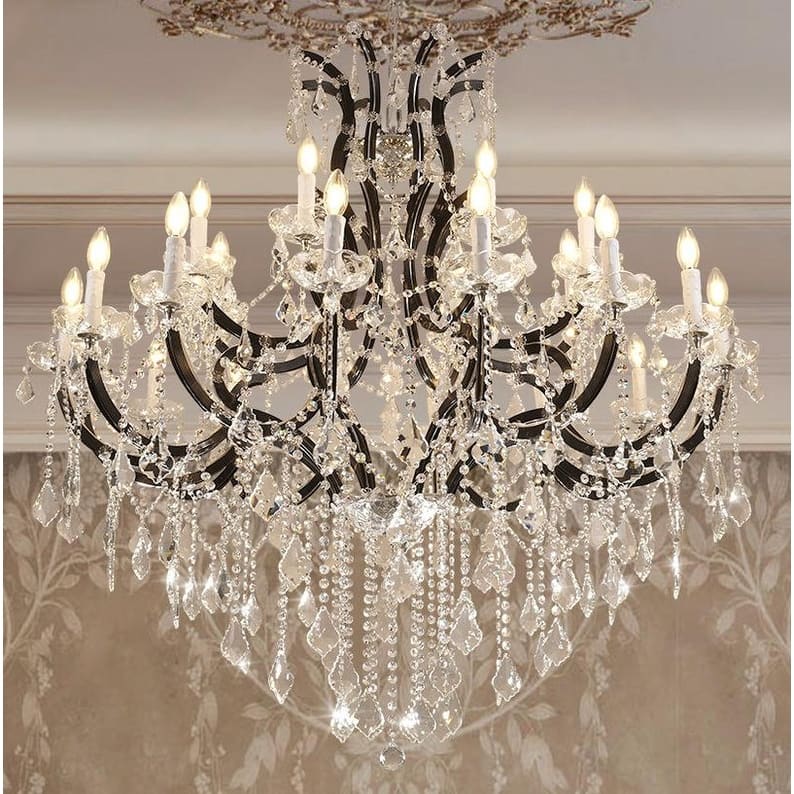KAYLA 29in Luxury Candle ChandeliersModern Black Crystal Chandelier - 49in