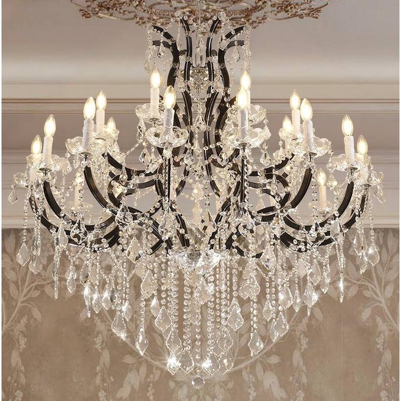 KAYLA 29in Luxury Candle ChandeliersModern Black Crystal Chandelier