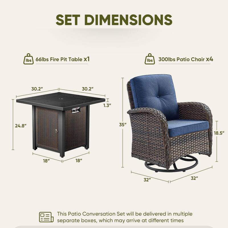 Outdoor Chairs with Fire Pit Table Set
