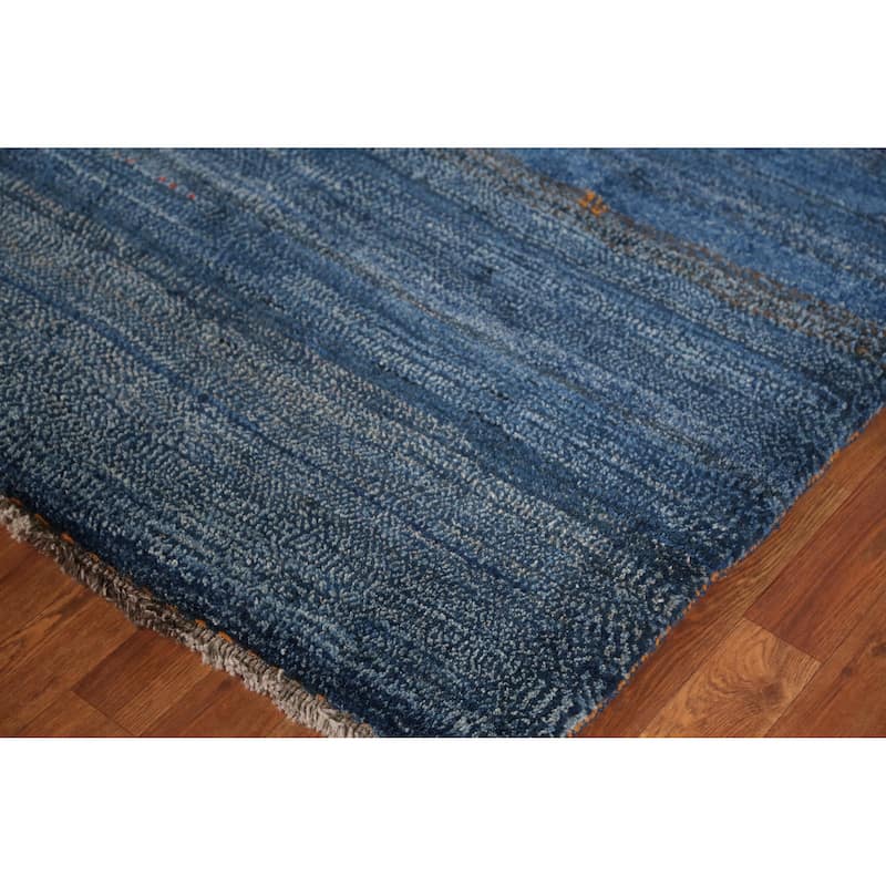 Blue Handmade Gabbeh Persian Rug Hand-Knotted Wool Carpet - 4'4" x 5'9"